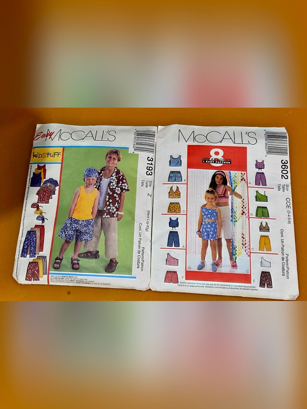 McCalls Pattern Set - 2 Childrens Summer Clothing Patterns. Excellent Condition